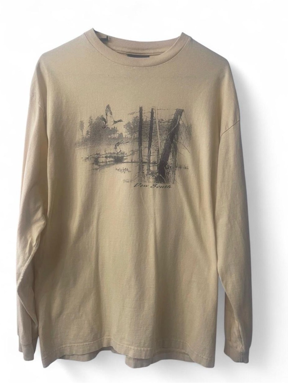 Jansport Long Sleeve Graphic Tee - Light Yellow with Nature Duck Scene